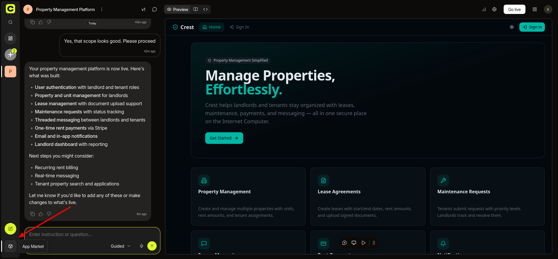 screenshot of the 'App Market' button