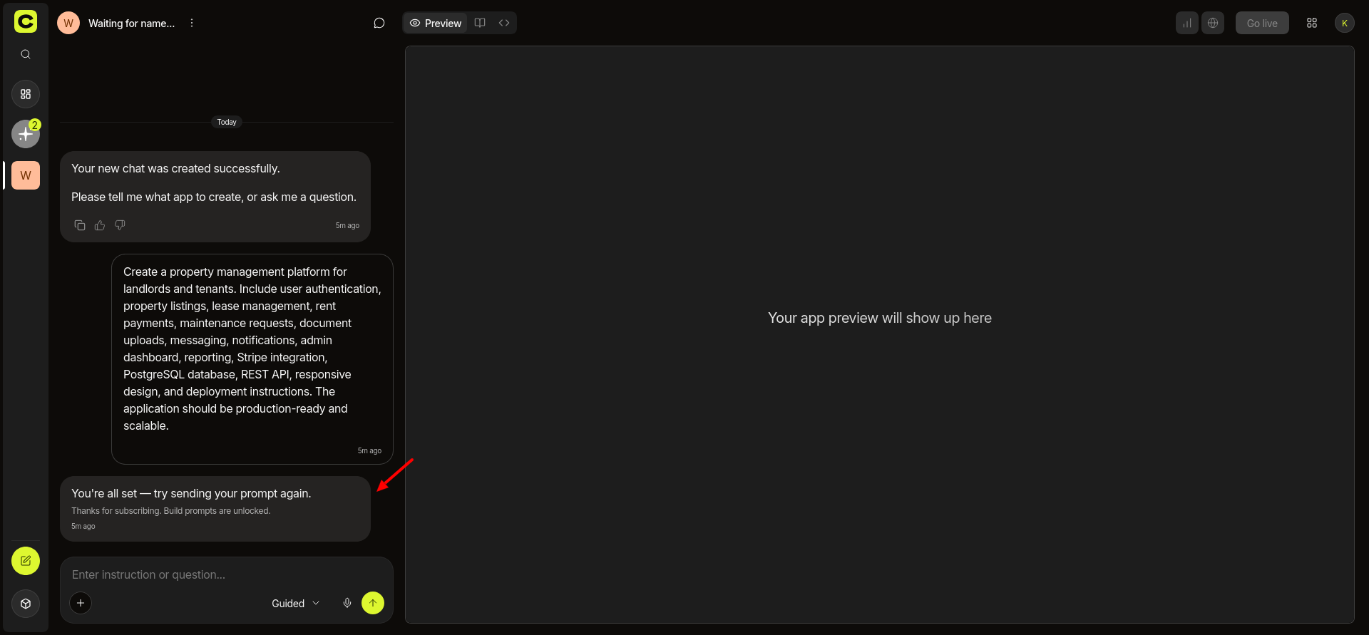 screenshot of the error