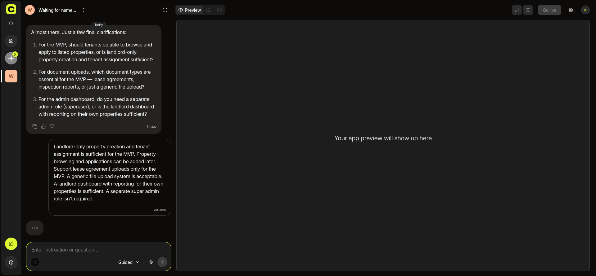 screenshot of the AI chat