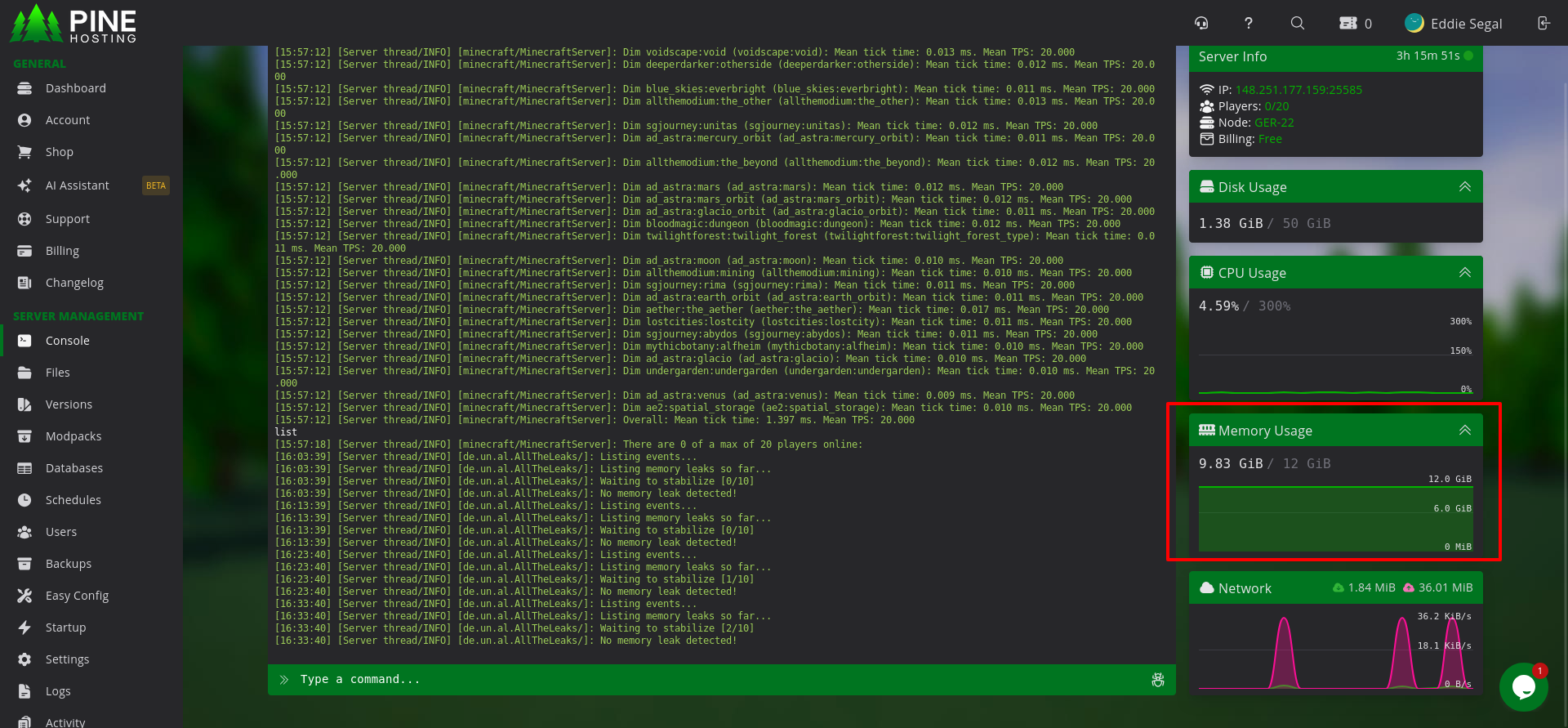 Pine Hosting Performance plan showing 4GB Minecraft server hosting with Extra Boost CPU