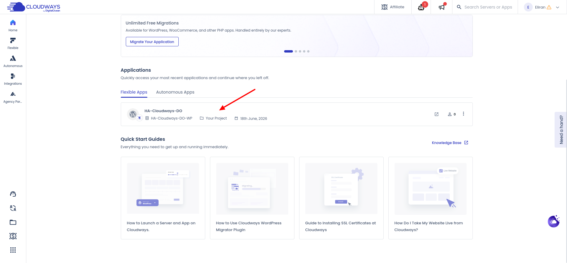 screenshot of the Applications tab