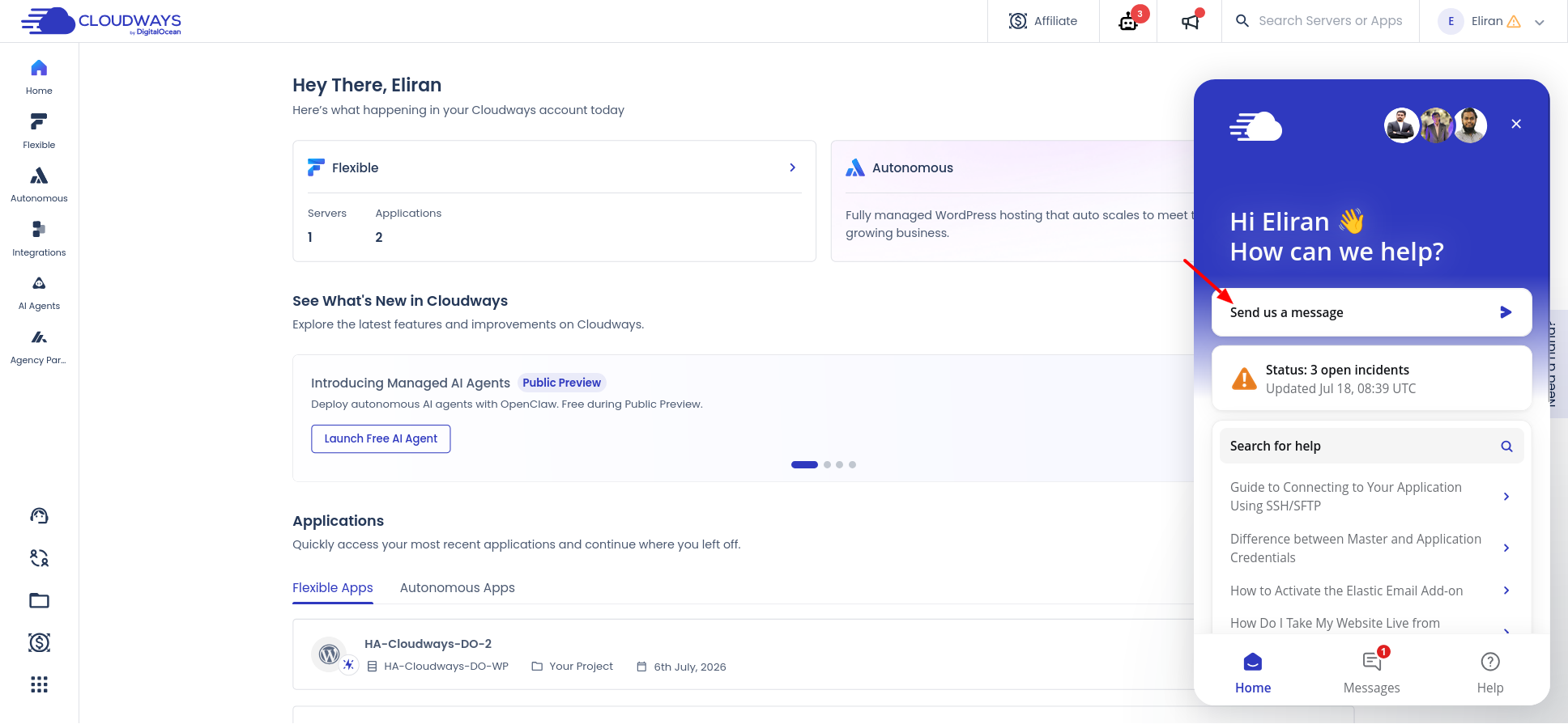 screenshot of the Live chat popup
