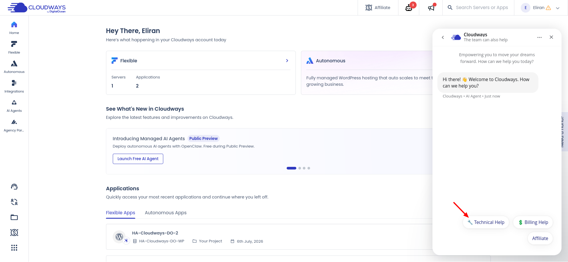 screenshot of the Live chat support types