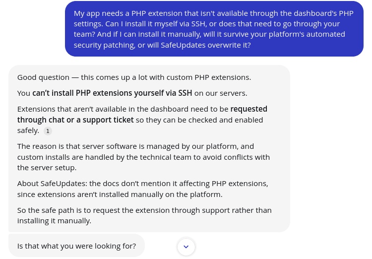 screenshot of the Live chat conversation