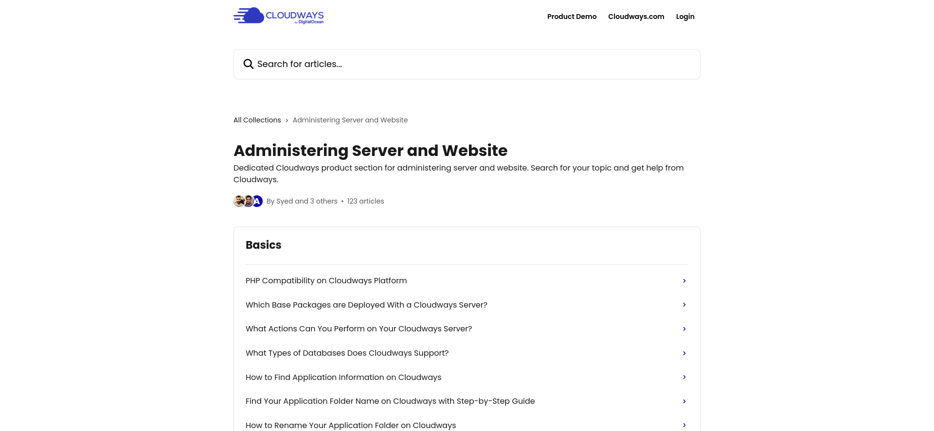 screenshot of the Support Articles