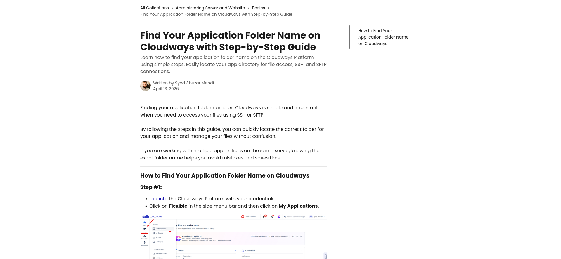 screenshot of the Help Article