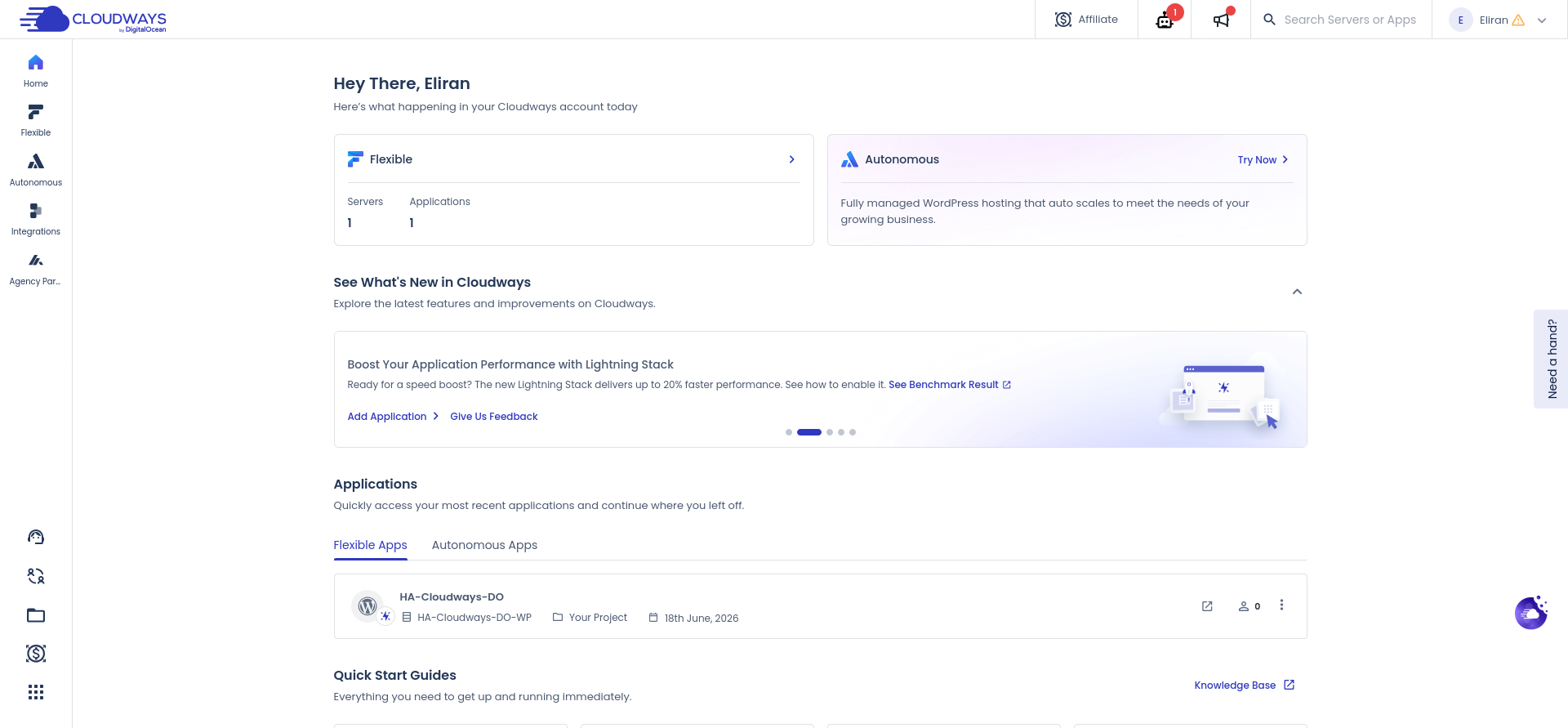 screenshot of the Cloudways dashboard