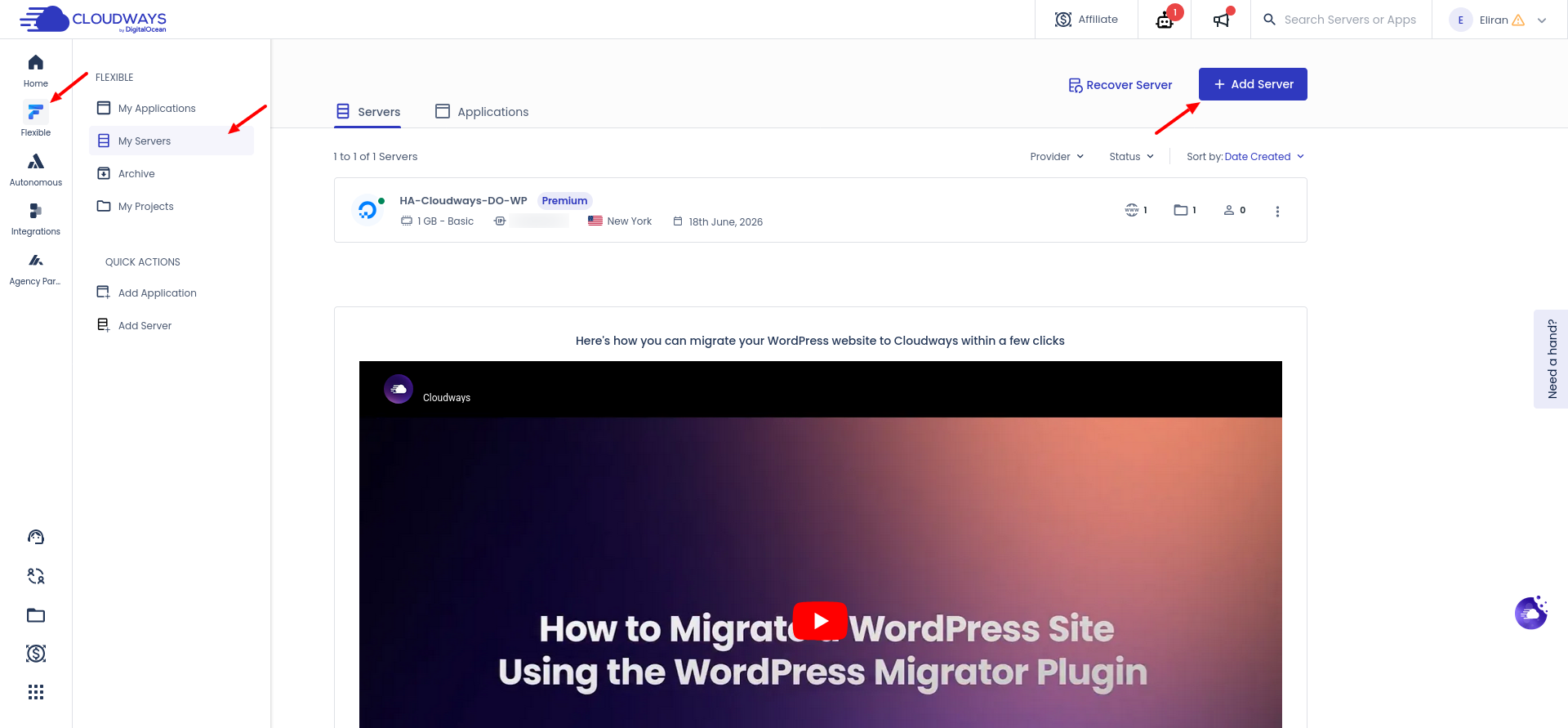 screenshot of the '+Add Server' button