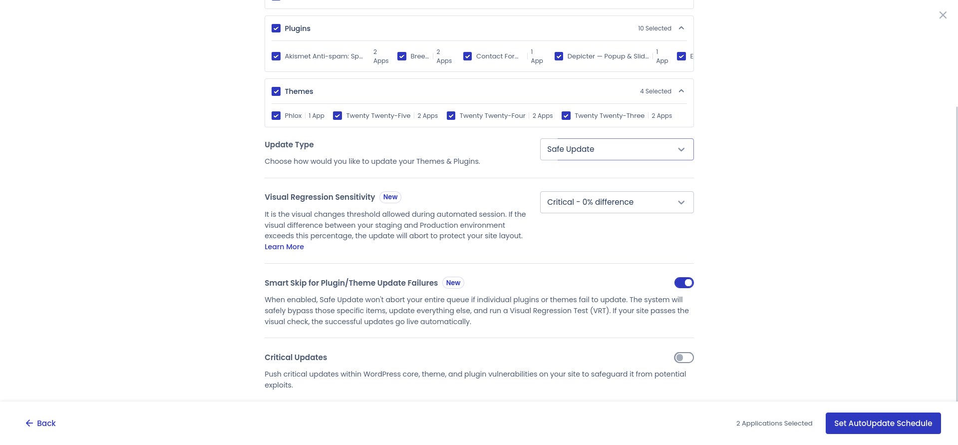 Cloudways Site Manager Safe Update auto-update options