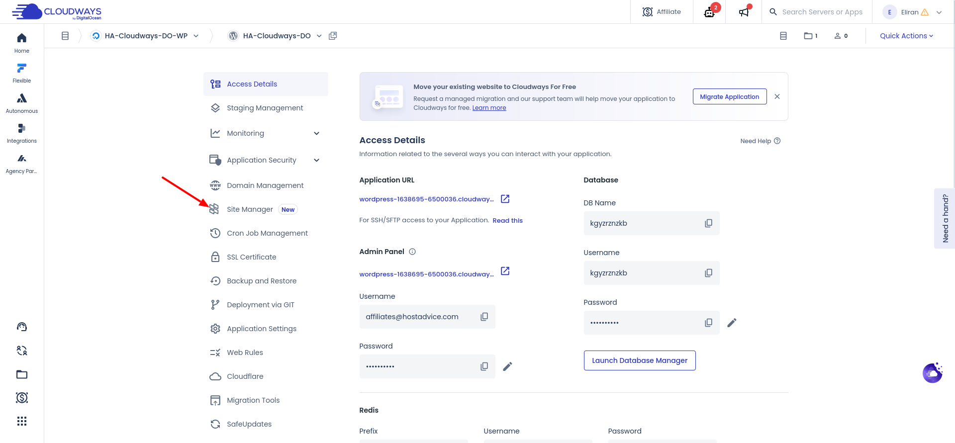 Cloudways Site Manager Basic and Pro plan cards inside an application