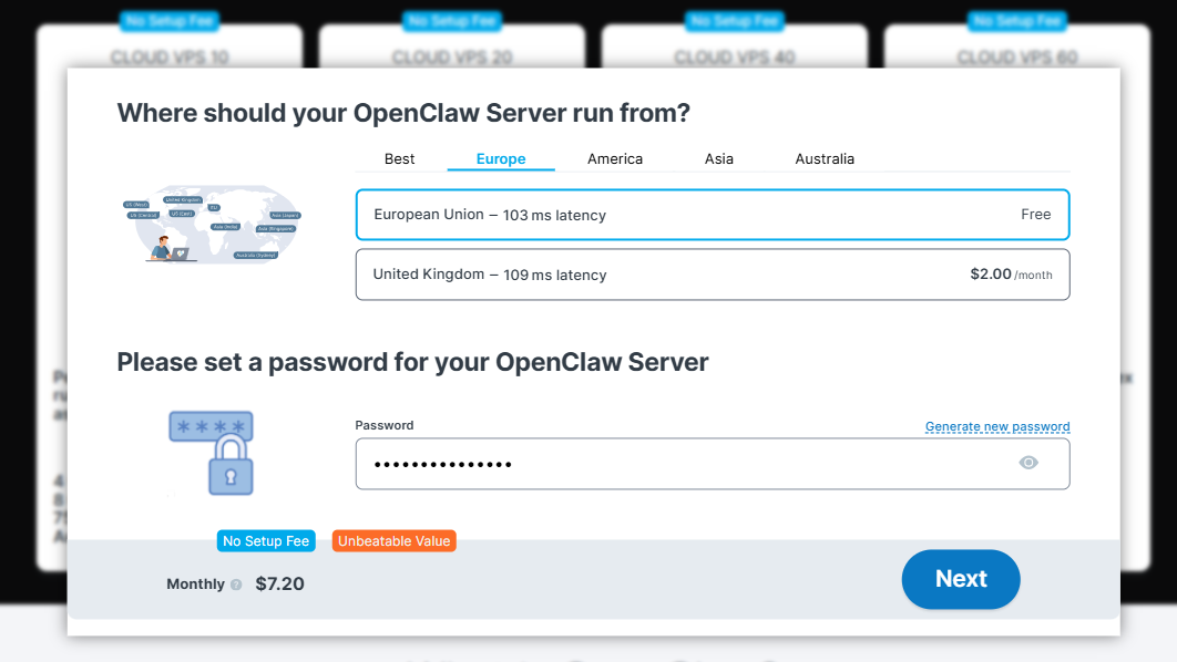 Contabo OpenClaw server location selection