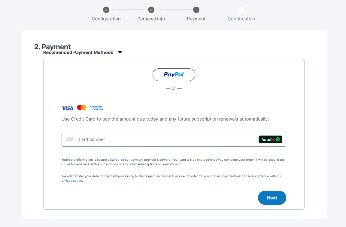 Contabo OpenClaw payment method selection
