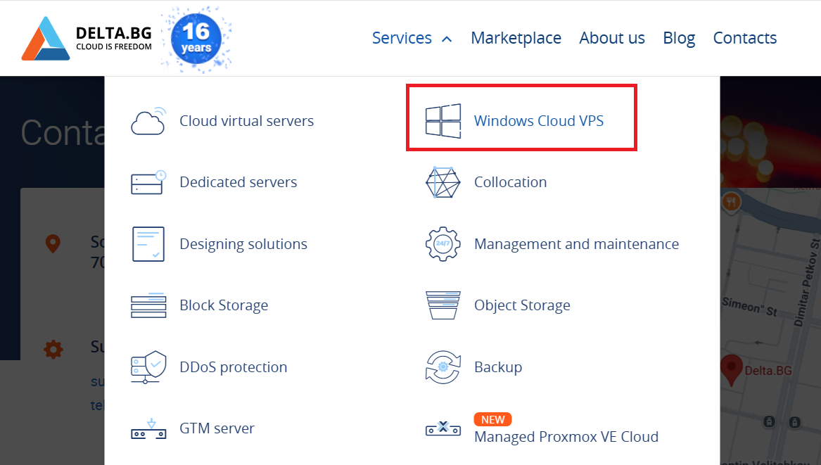 Delta.bg homepage cloud Windows VPS selection