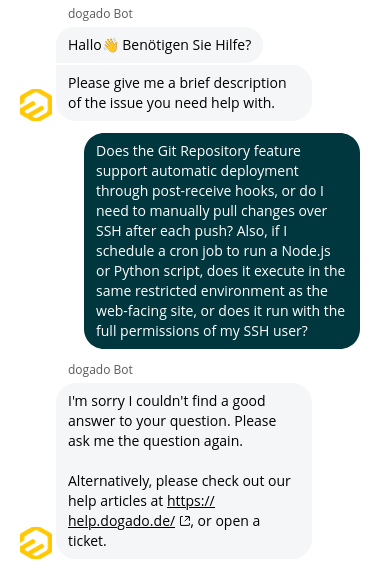 screenshot of the chat support conversation
