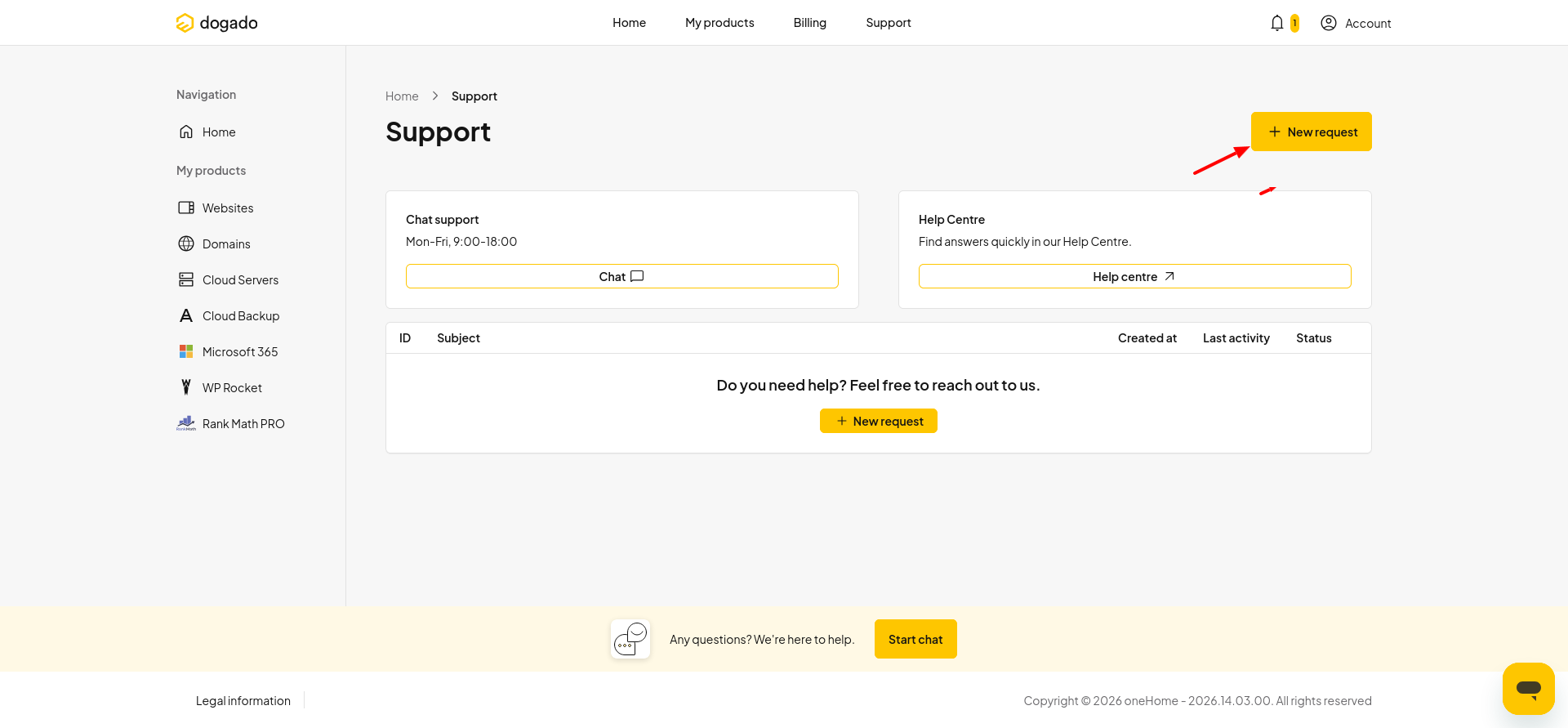 screenshot of the 'New Request' button