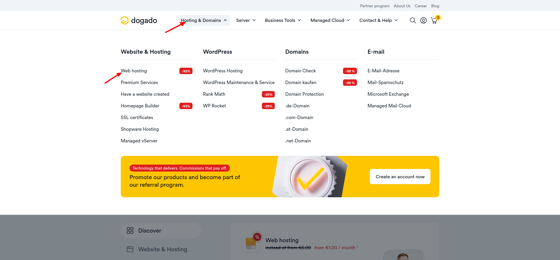 screenshot of 'Web Hosting' button