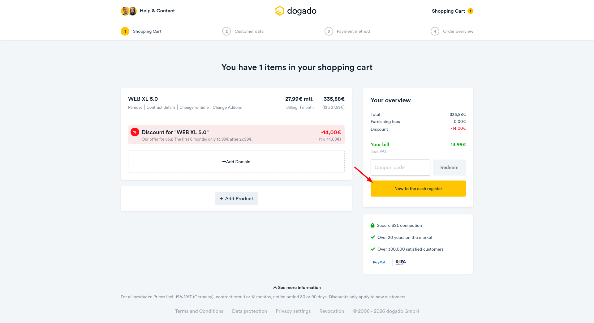 screenshot of the 'Now to the cash register' button