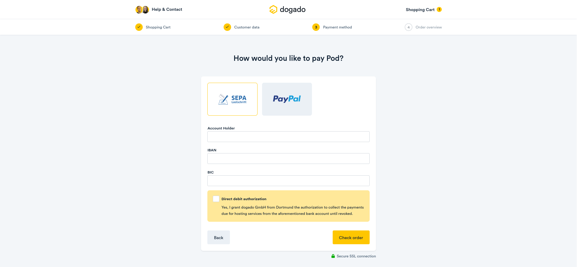 screenshot of the payment methods