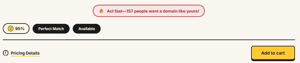 Domain.com domain search results and Add to Cart button