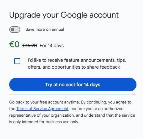 Google Workspace 优惠券免费试用