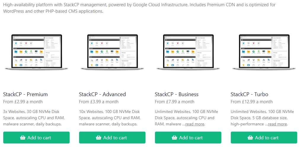 Host2Go StackCP hosting package options