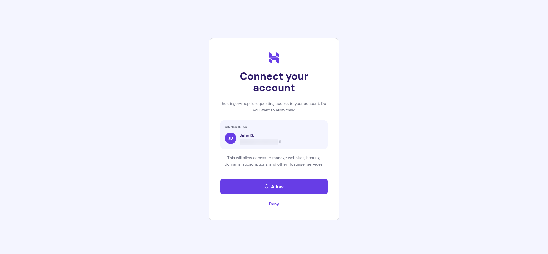 screenshot of Connecting an account menu