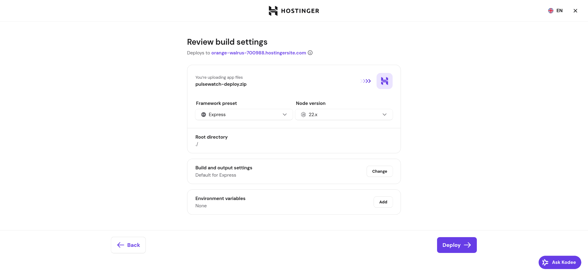 screenshot of the Build Settings