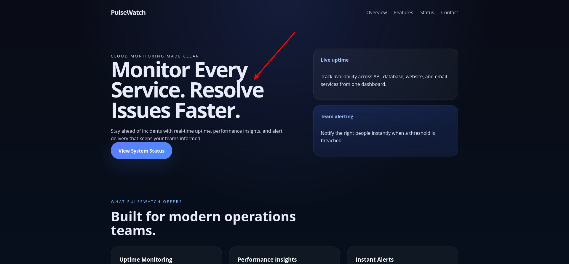 screenshot of PulseWatch homepage