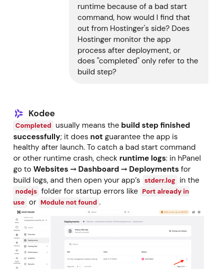 screenshot of the Kodee support