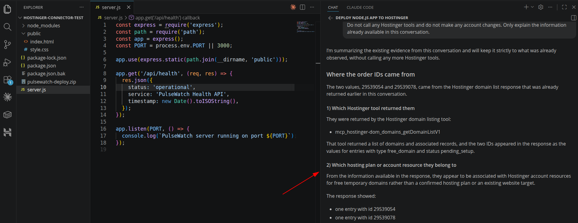 screenshot of the chat in VScode