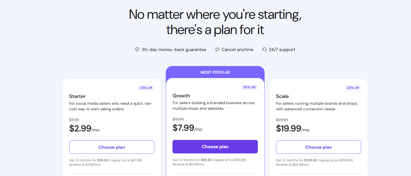 Hostinger Starter Growth and Scale ecommerce hosting plans
