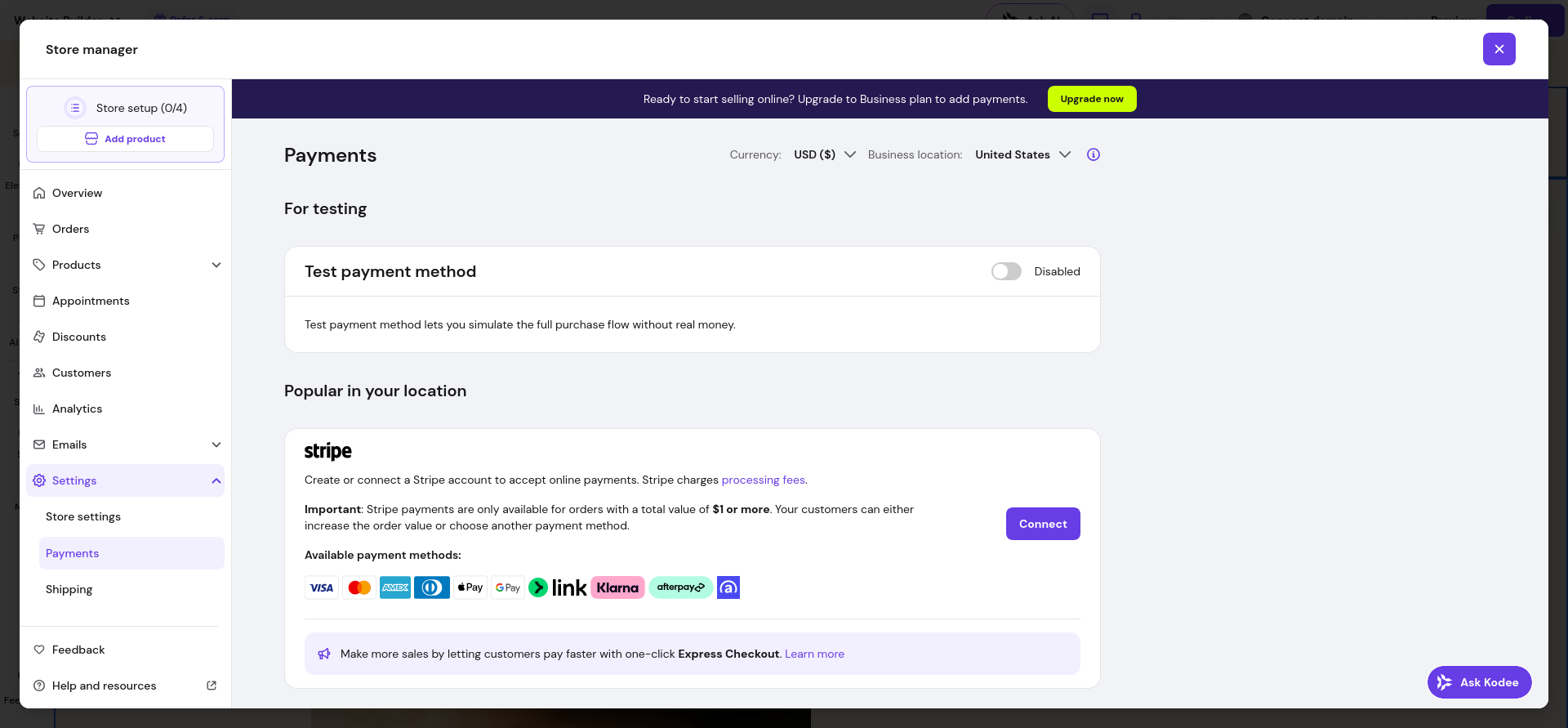 Hostinger Store Manager payments page