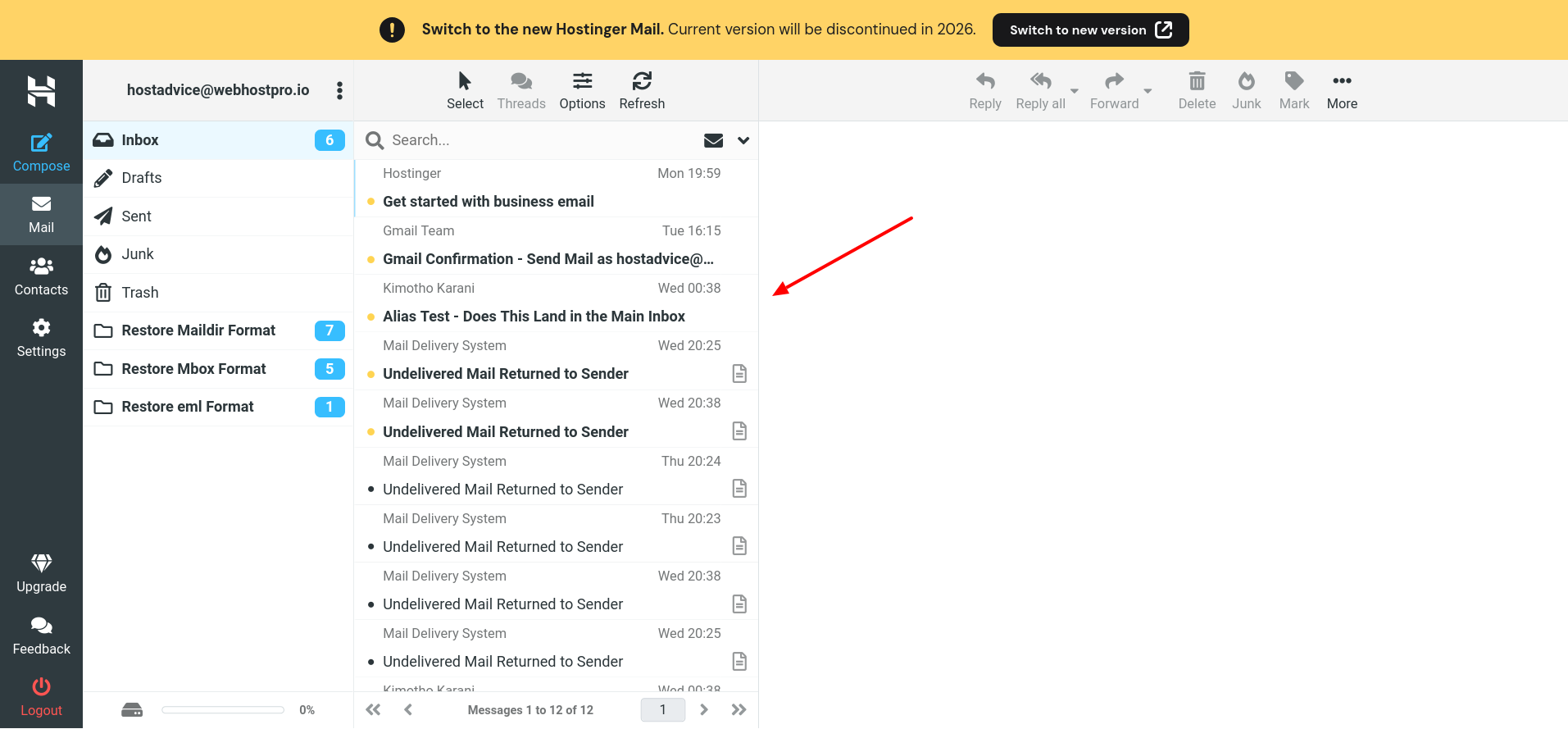 Duplicate emails created after restoring a backup into a populated Hostinger Inbox