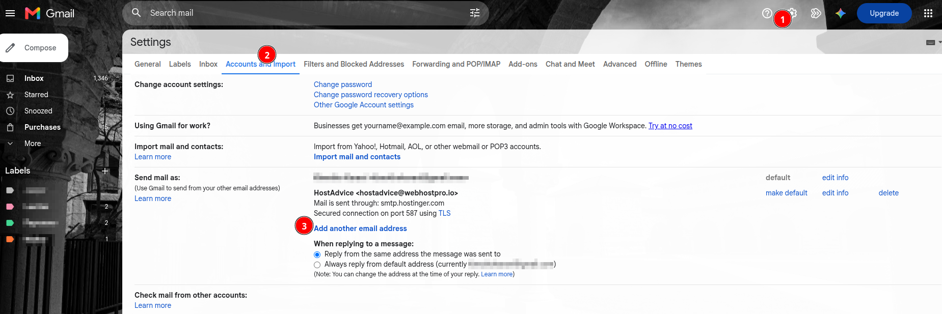 Gmail Send mail as section with Add another email address option