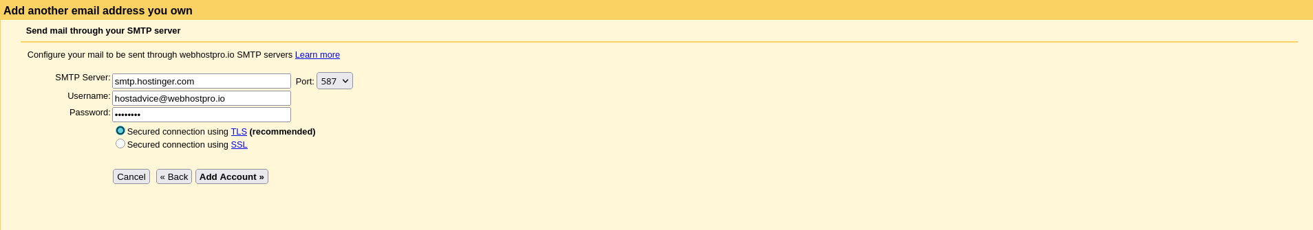 Gmail SMTP details corrected to smtp.hostinger.com for Hostinger email