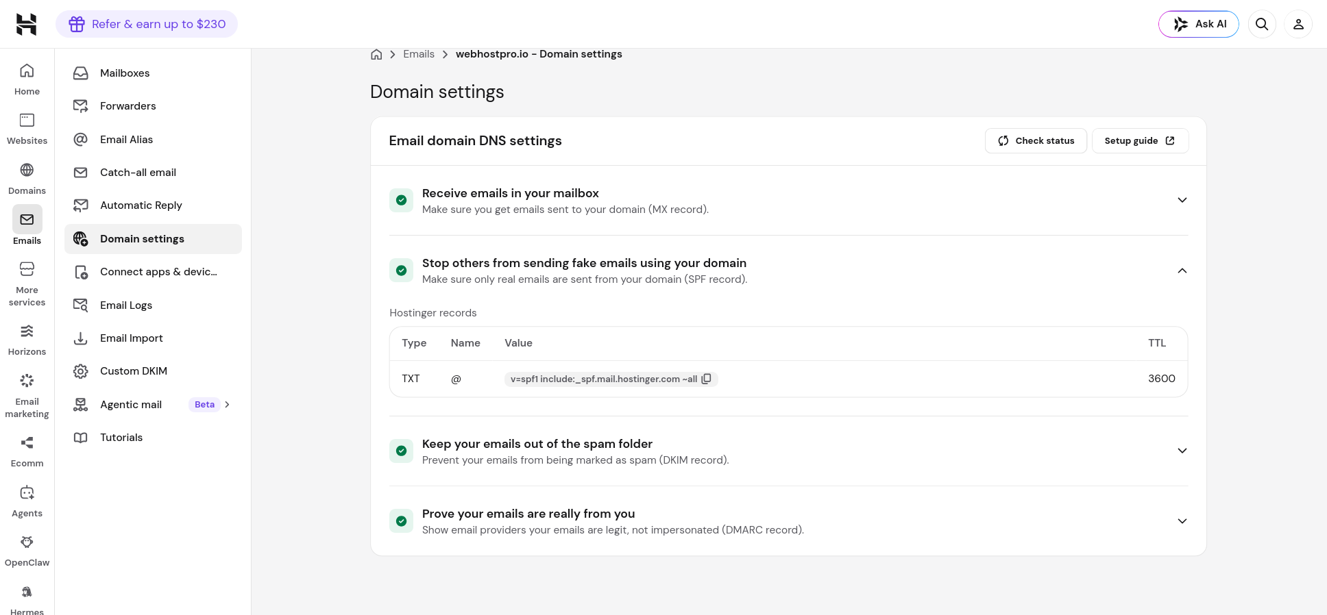 Hostinger SPF record configuration