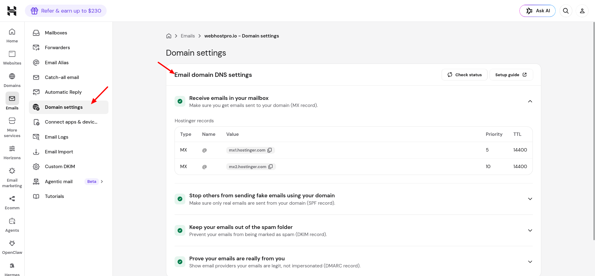 Hostinger MX records configuration