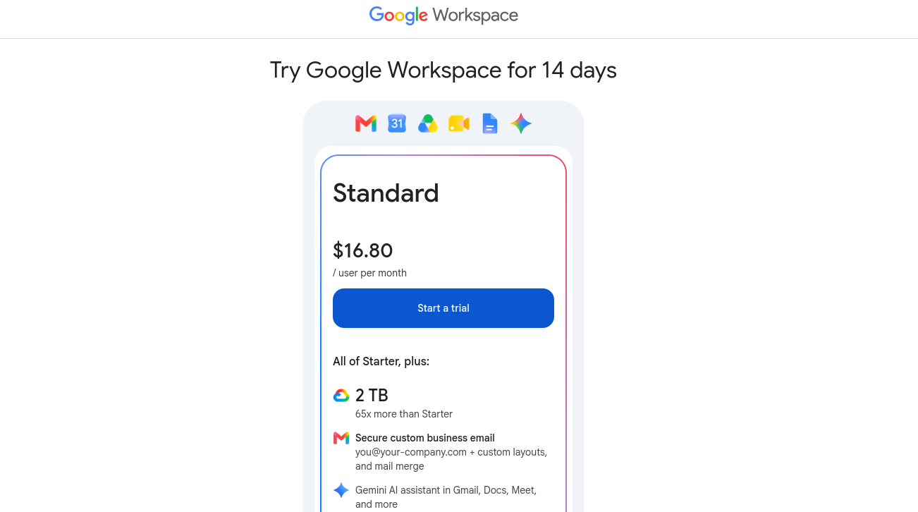 Google Workspace free trial checkout and account administration setup