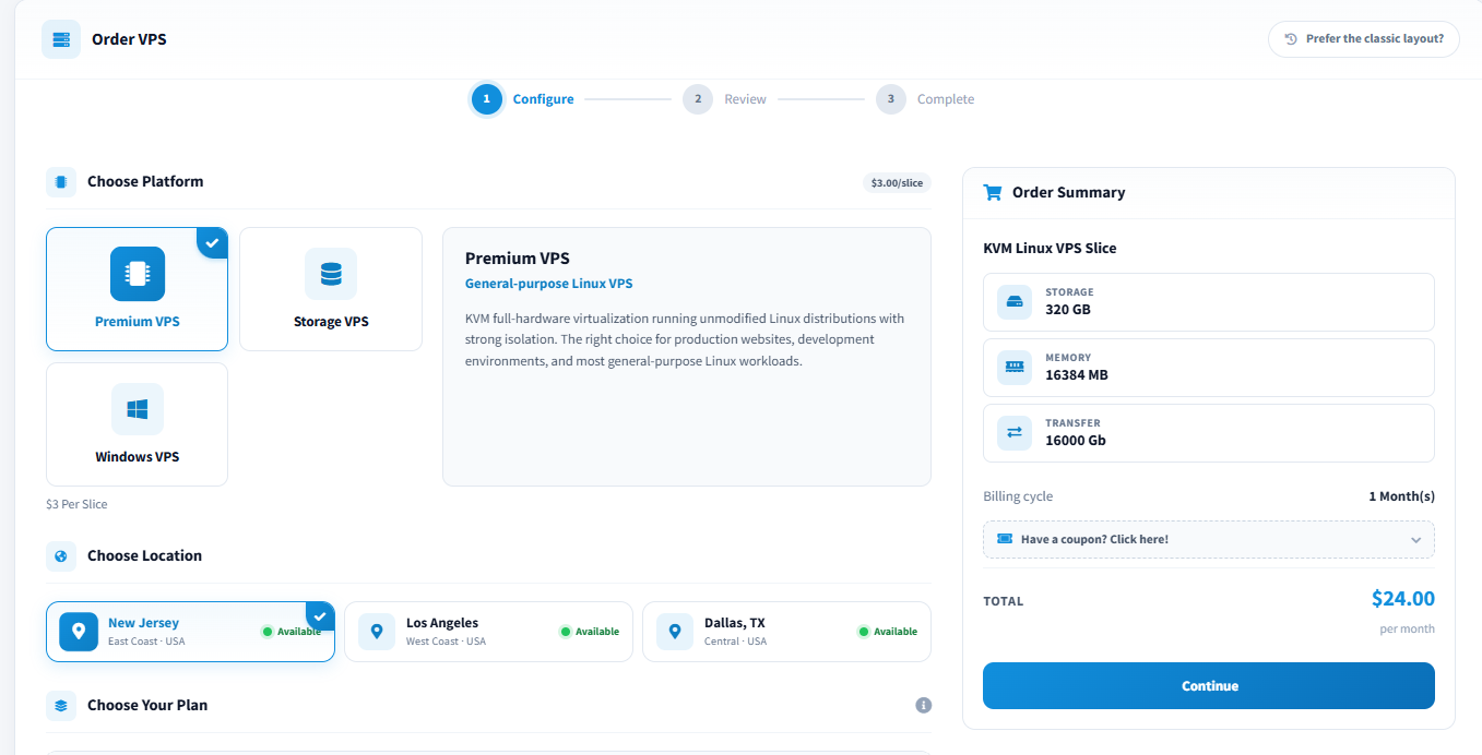 InterServer VPS order summary and coupon code section