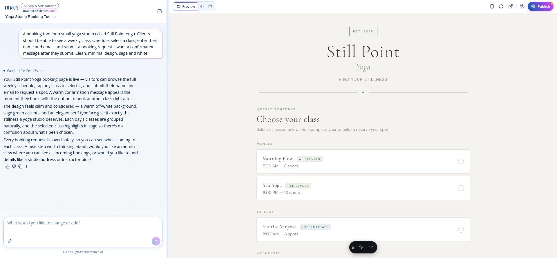 screenshot of the pre builded site