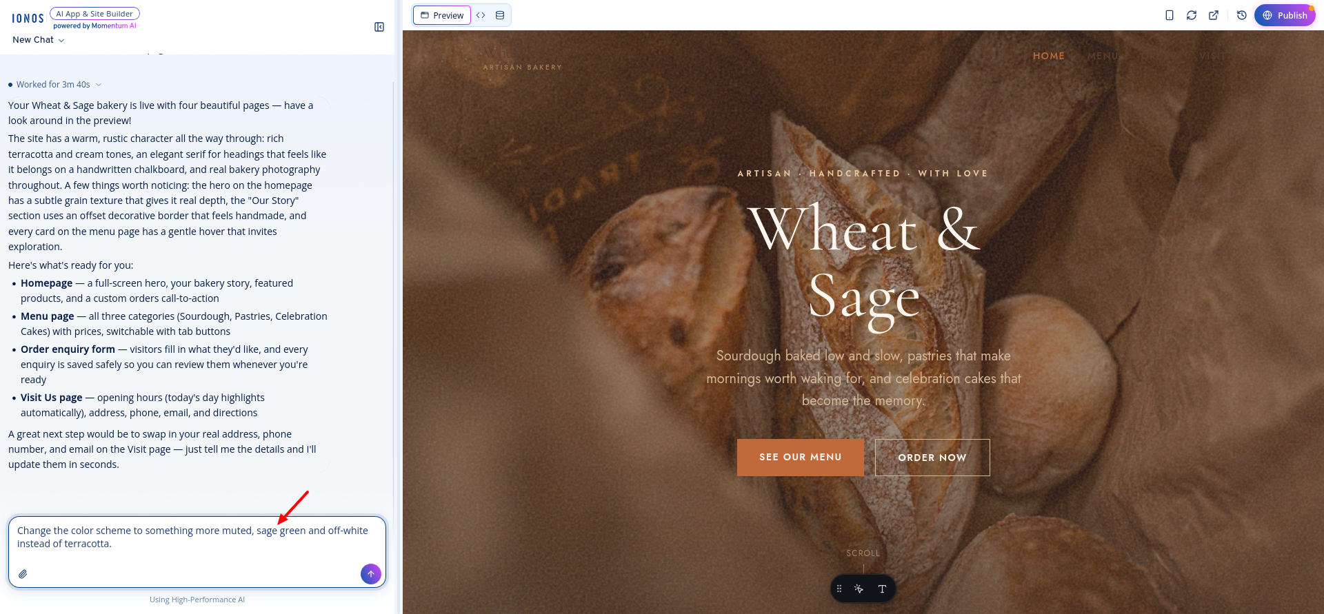 screenshot of the pre builded site