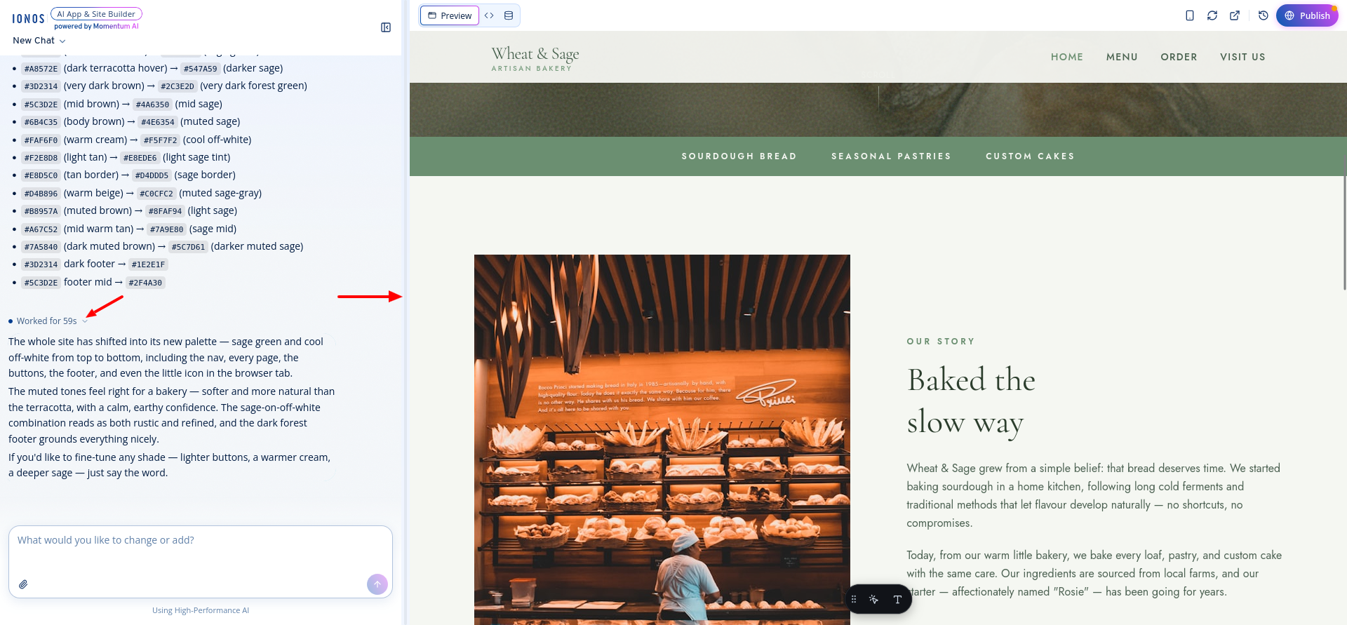 screenshot of the AI chat editor