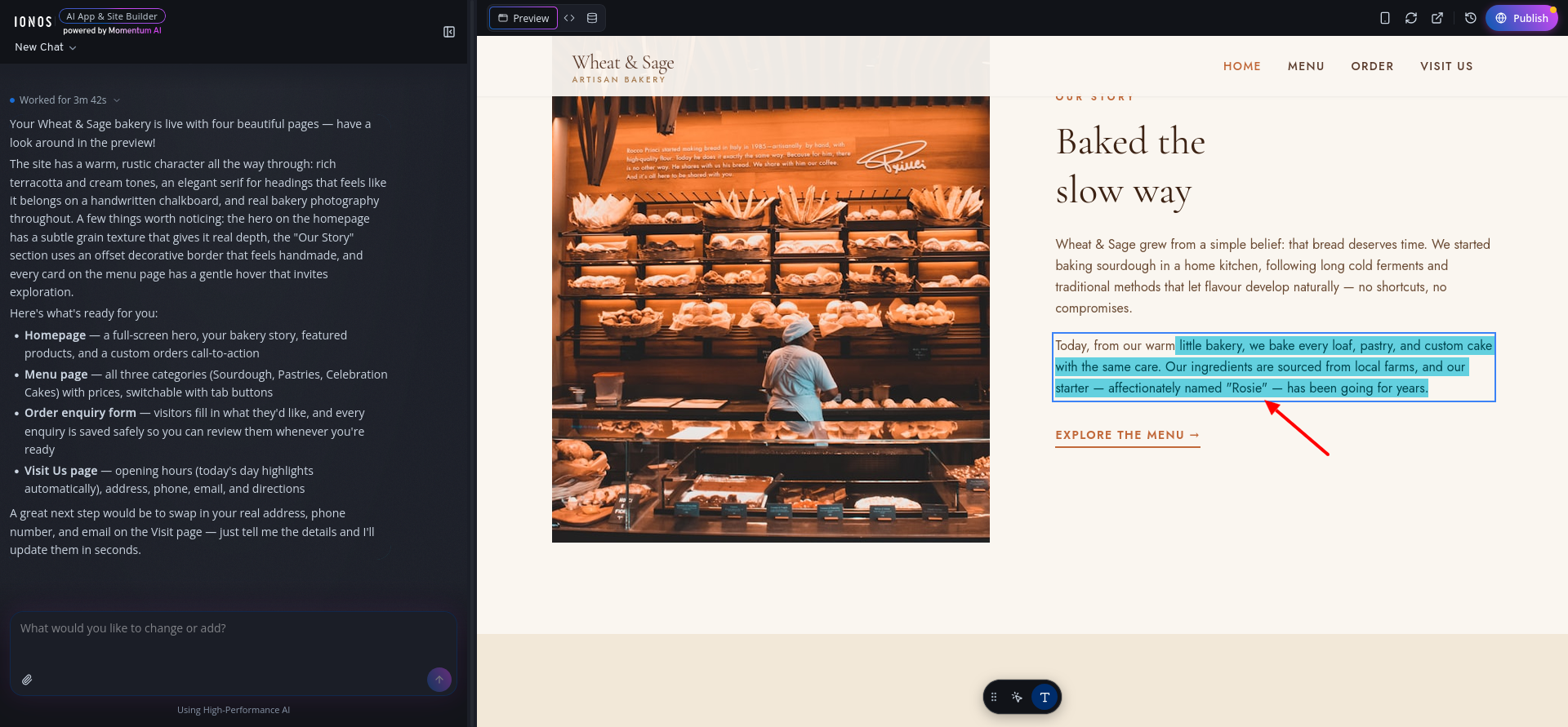 screenshot of the text editor