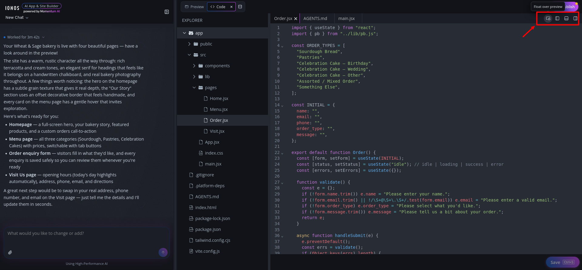 screenshot of the view options
