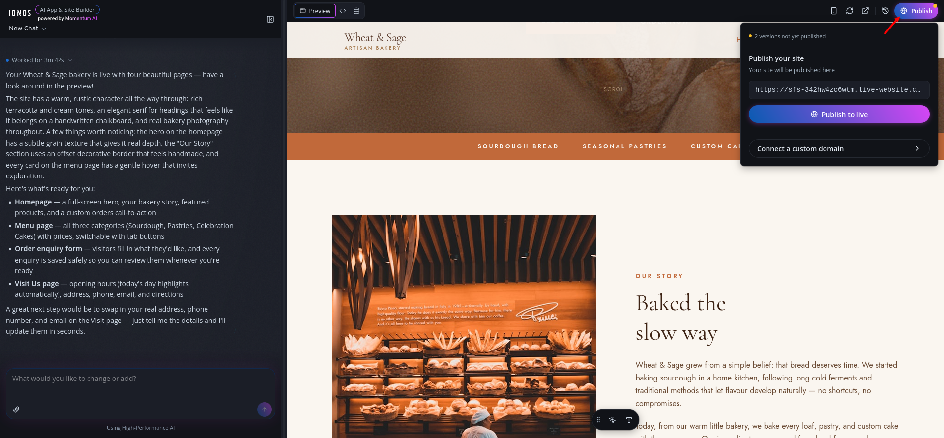 screenshot of the Publish button