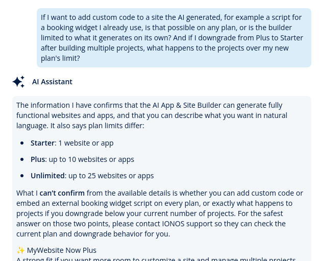 screenshot of the AI Assistant conversation