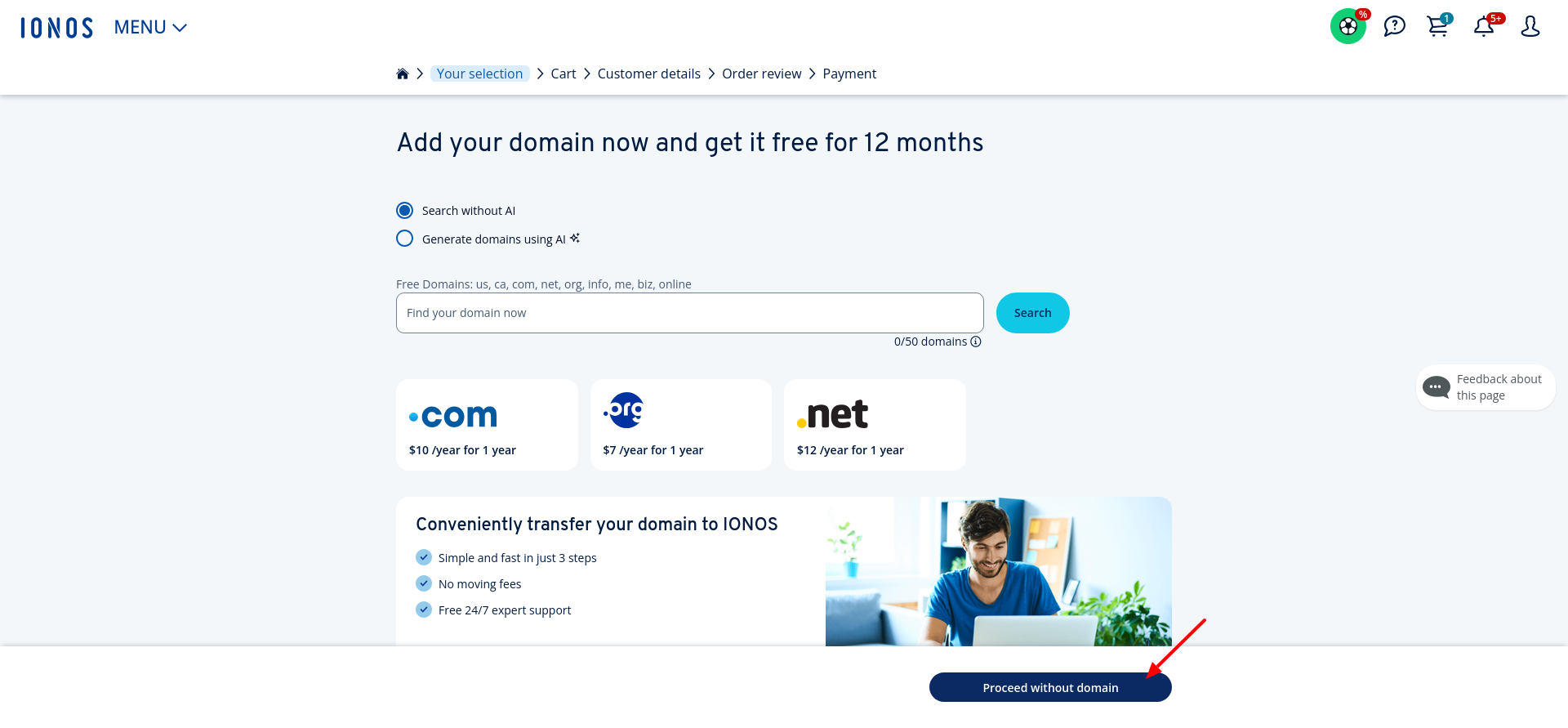 screenshot of Payment options