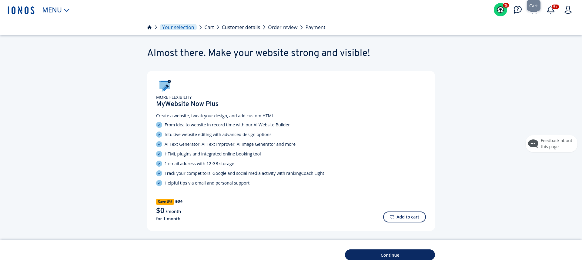 screenshot of Payment options