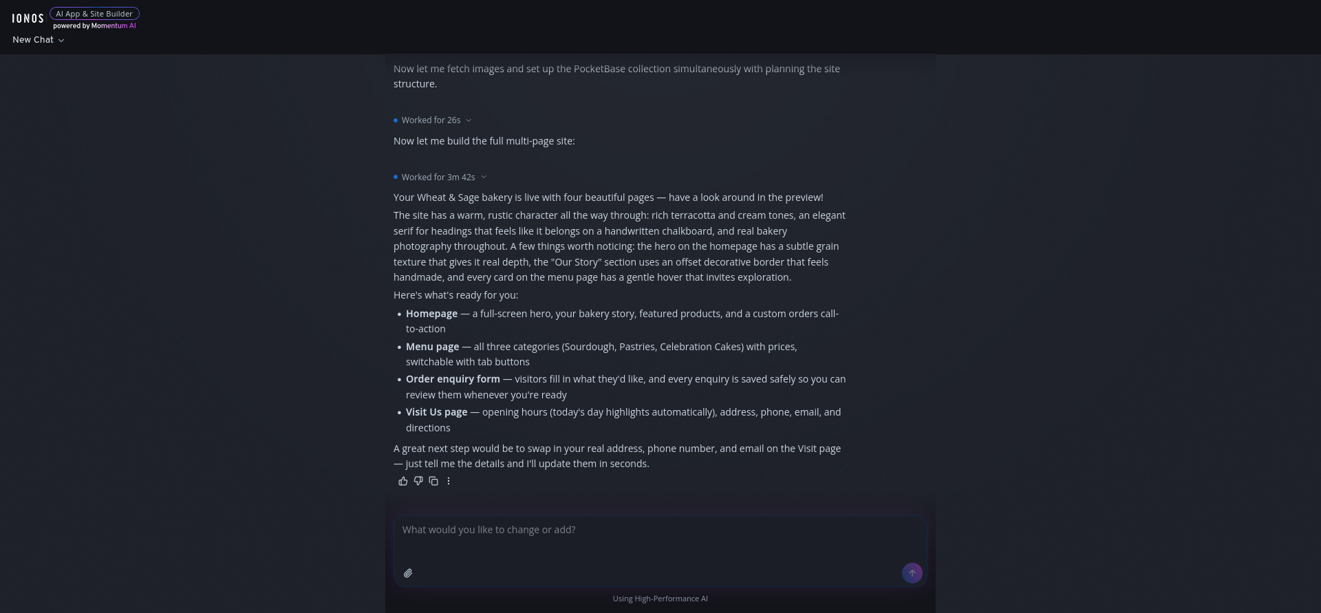 screenshot of the IONOS AI chat conversation