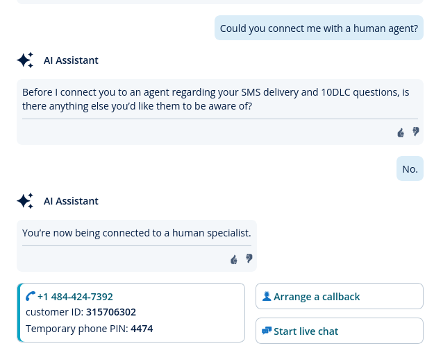 IONOS AI Assistant contact details and live chat button